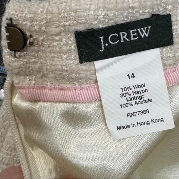 J.Crew Wool Blend Mini Skirt Size 14 Beige Tweed Lined A-Line - Picture 4 of 5